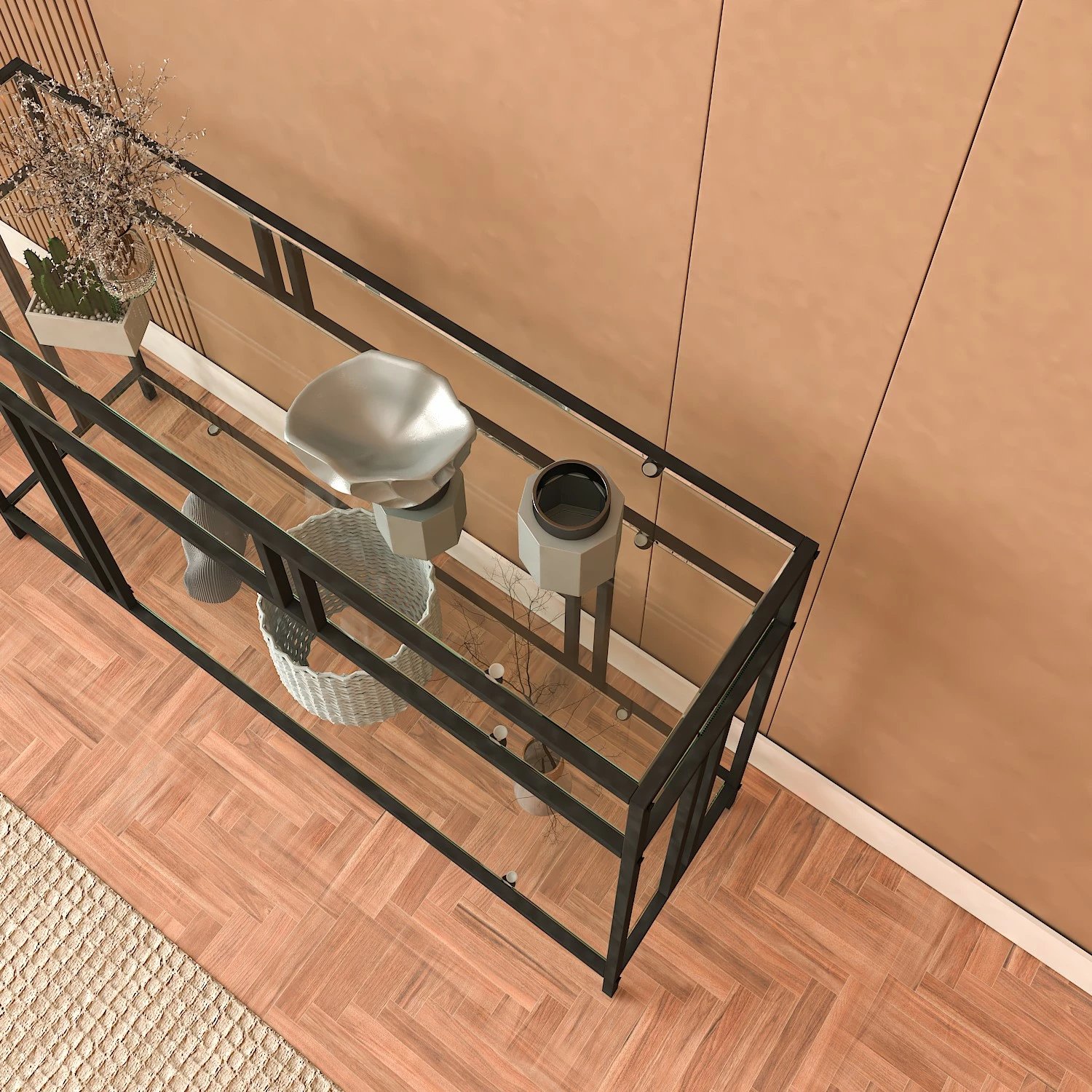 Bufe Hanah Home, Venedik, xham i kalitur, kornizë metalike e zezë, 100x30x78 cm