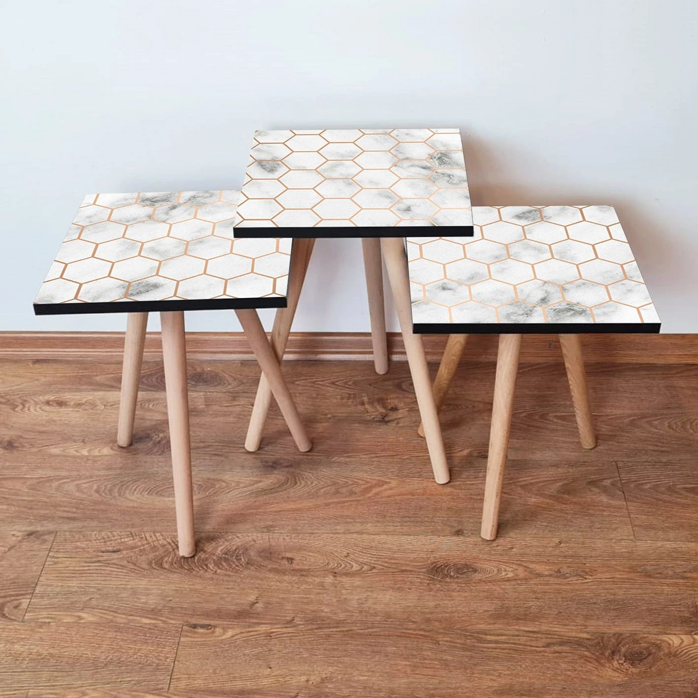 Set tavolinash të mbivendosshme Skye Decor, 3 copë, e bardhë/tan, 3Shp397