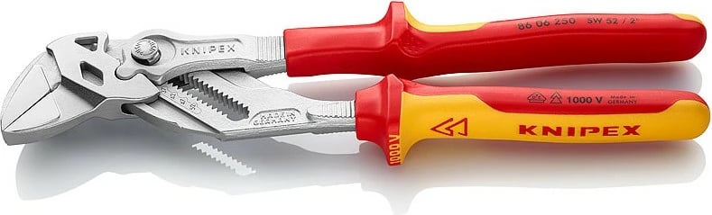 Darë slip-joint Knipex 86 06 250, 250mm, çelik kromi, dorezë e kuqe/verdhe