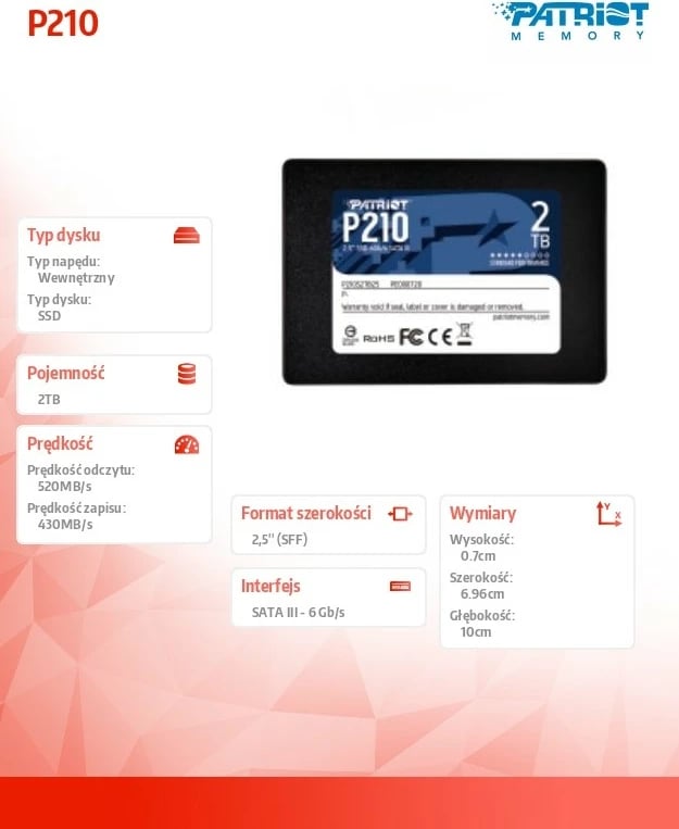 SSD Patriot P210, 2TB, 2.5", SATA III, Gri