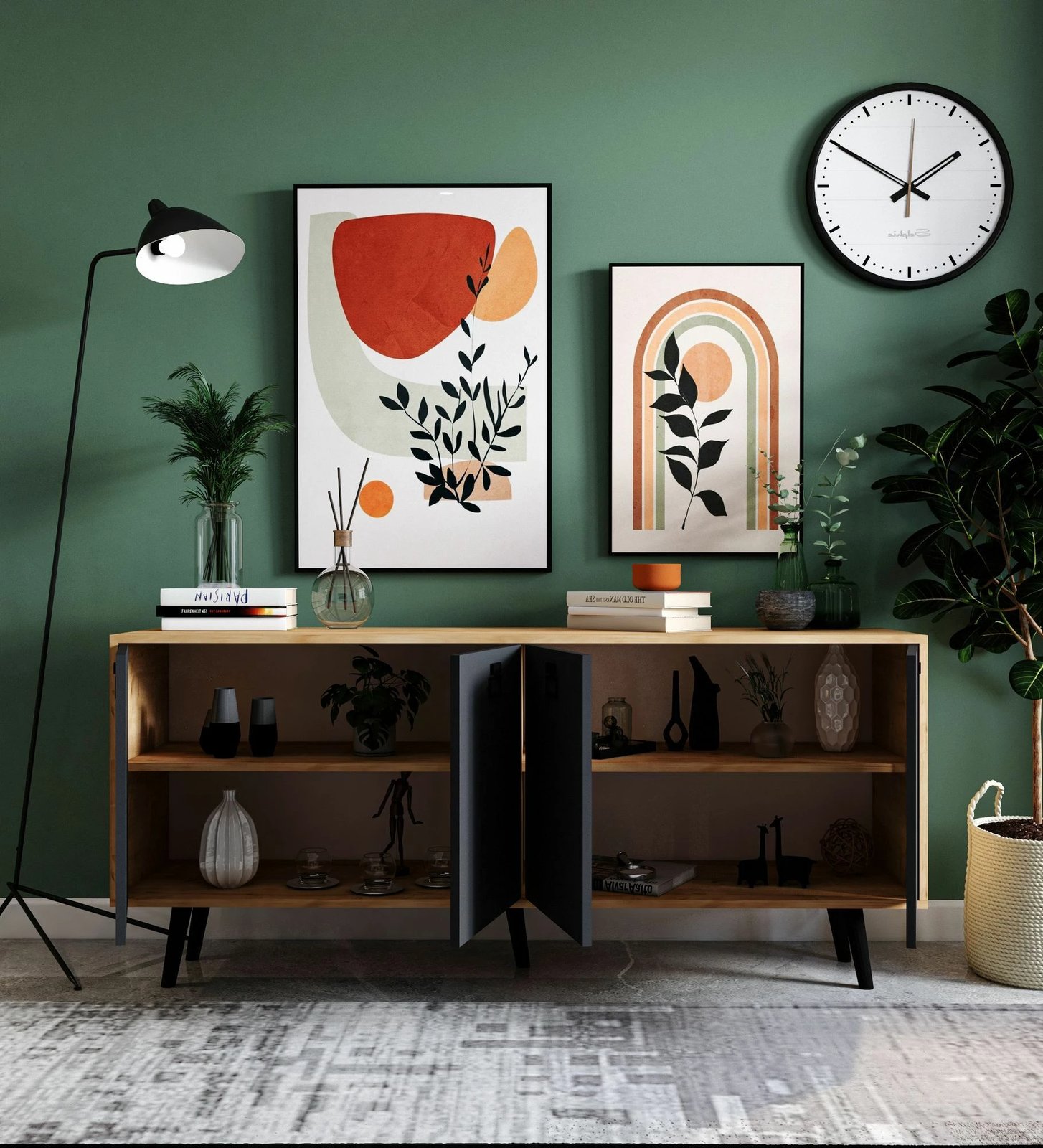 Konsolë moderne Skye Decor, Mirza Modern 180, ngjyrë lis safir dhe antracit