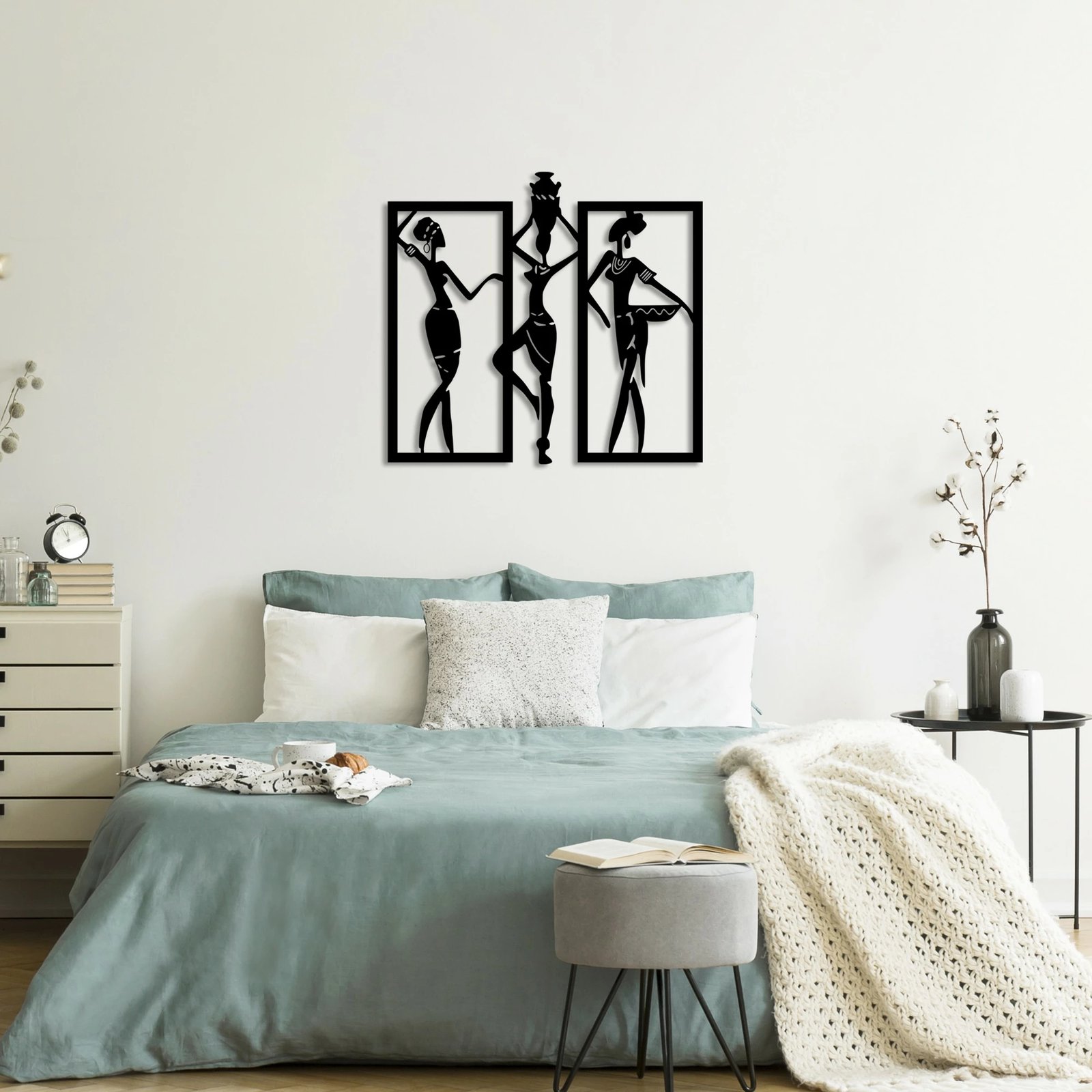 Aksesor dekorativ metalik për mur, gra afrikane, Wallity