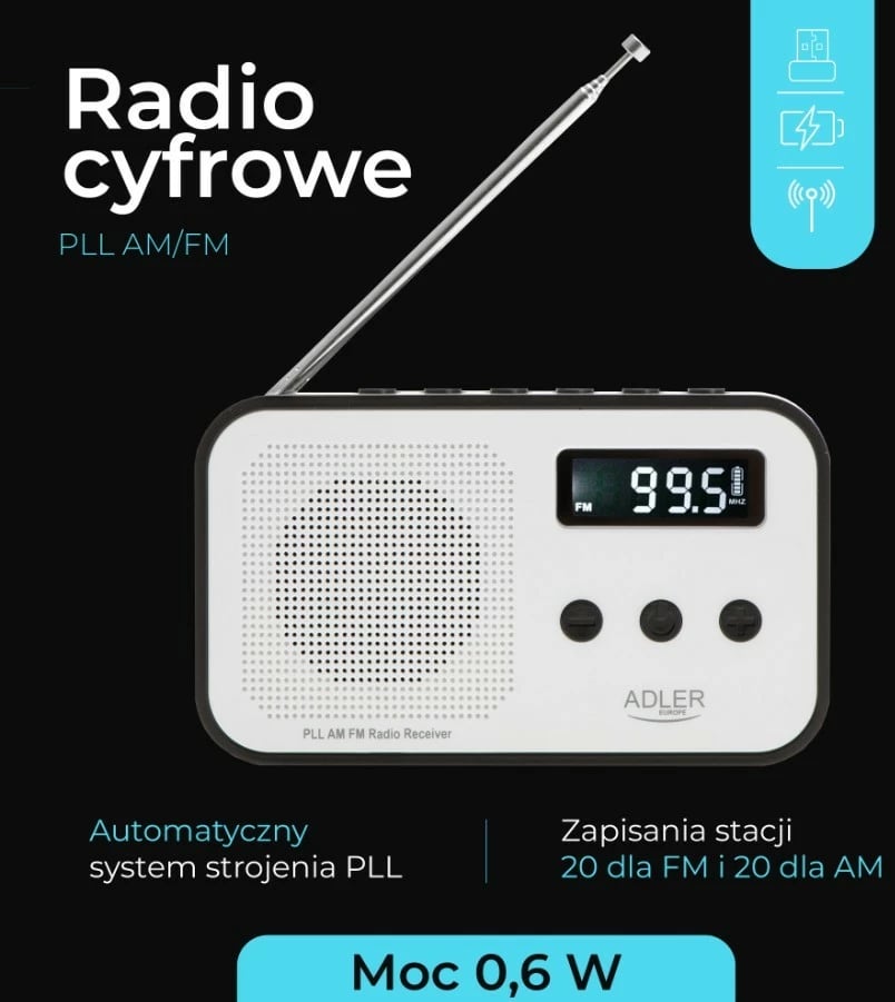 Radio digjitale Adler AD1907 PLL, e bardhë