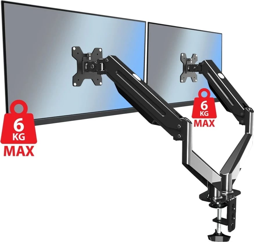 Mbajtës monitori Esperanza ERW020, për dy monitorë, 17-27‘’, deri në 6kg, i zi