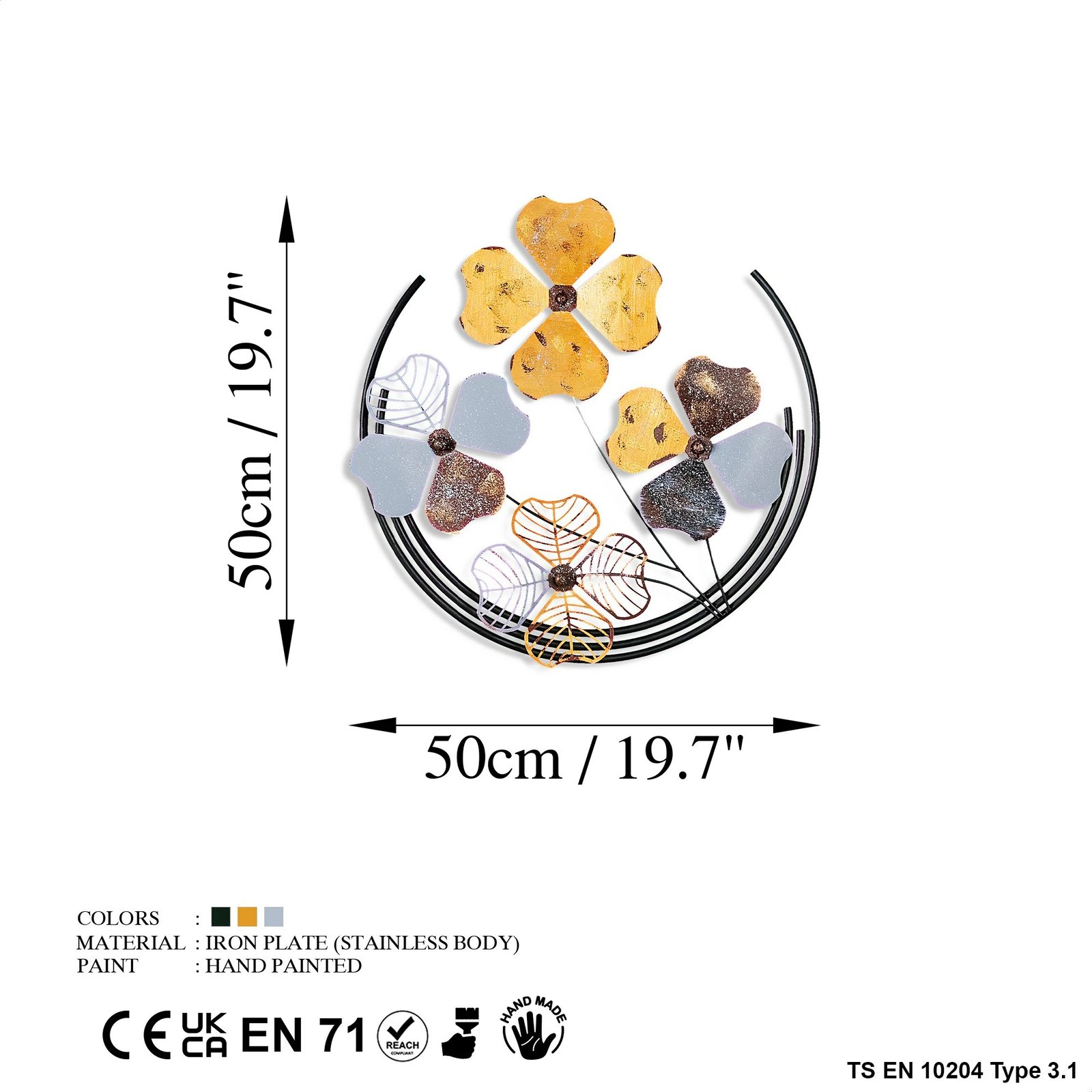 Aksesor dekorativ metalik për mur, Wallity Shihezi 2, shumëngjyrësh, 50x50x4cm