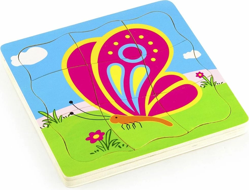 Puzzle druri, Viga, How a Butterfly Grows, 18x18 cm, multingjyrëshe
