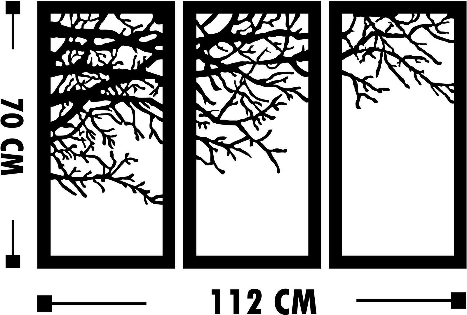 Aksesor dekorativ metalik për mur, Wallity Agaç 11, ngjyrë e zezë, 112x70cm