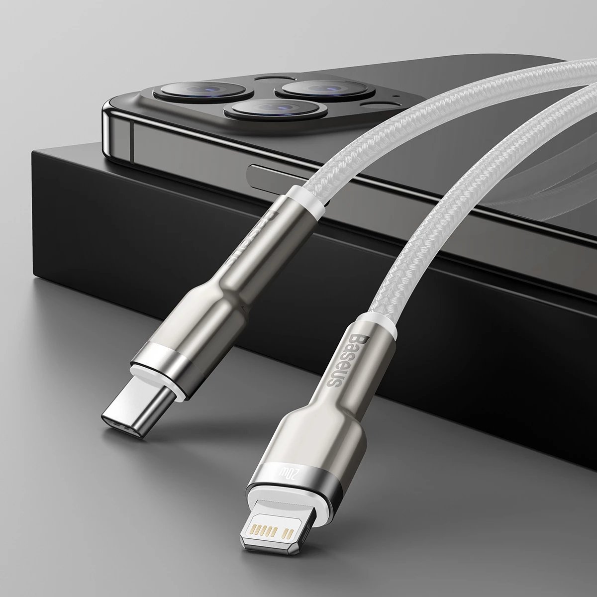 Kabllo Baseus Cafule Series Metal Data CATLJK-B02, USB-C në Lightning, 2m, 20W, Bardhë Kabllo Baseus Cafule Series Metal Data CATLJK-B02, USB-C në Lightning, 2m, 20W, Bardhë