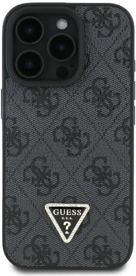 Mbështjellës Guess 4G Triangle Strass për iPhone 16 Pro Max, MagSafe, i zi