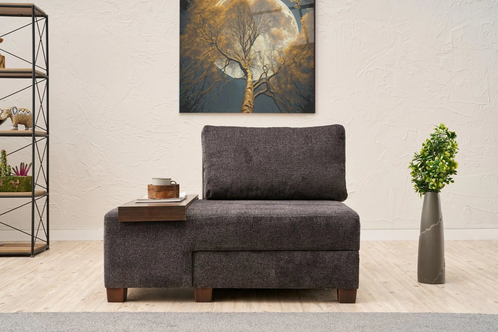 Krevat-kolltuk një vendësh, Atelier del Sofa, Perenna Chenille, antracit, pjesa e majtë
