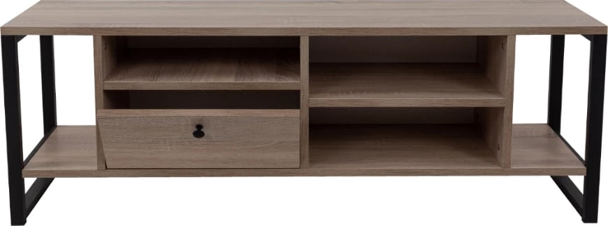 Komodë TV SPACE, 2 rafte, 1 sirtar, ngjyrë sonoma e zezë, 120x35x45cm