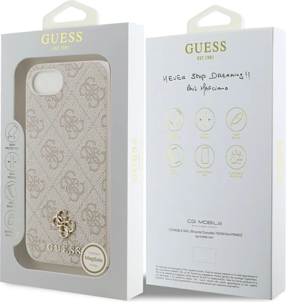 Mbështjellës, Guess, 4G Small & Classic, MagSafe, për iPhone 16e, rozë