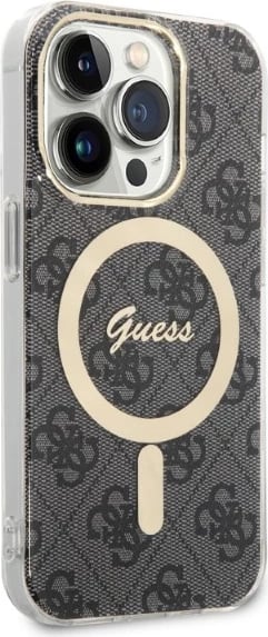 Mbështjellës Guess GUBPP14XH4EACSK me karikues wireless për iPhone 14 Pro Max 6.7", i zi, set