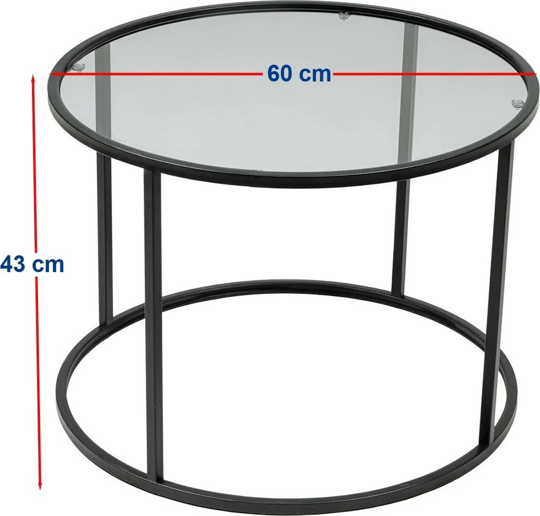 Tavolinë kafeje, xham i temperuar, këmbë metalike, e zezë, Skye Decor, 60cm