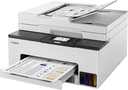 Pajisje multifunksionale inkjet, Canon MAXIFY GX2040, MegaTank, Wi‑Fi Ethernet Duplex ADF 35, 15/10 ipm, ekran 2.7 inç, e bardhë, set me 4 shishe boje
