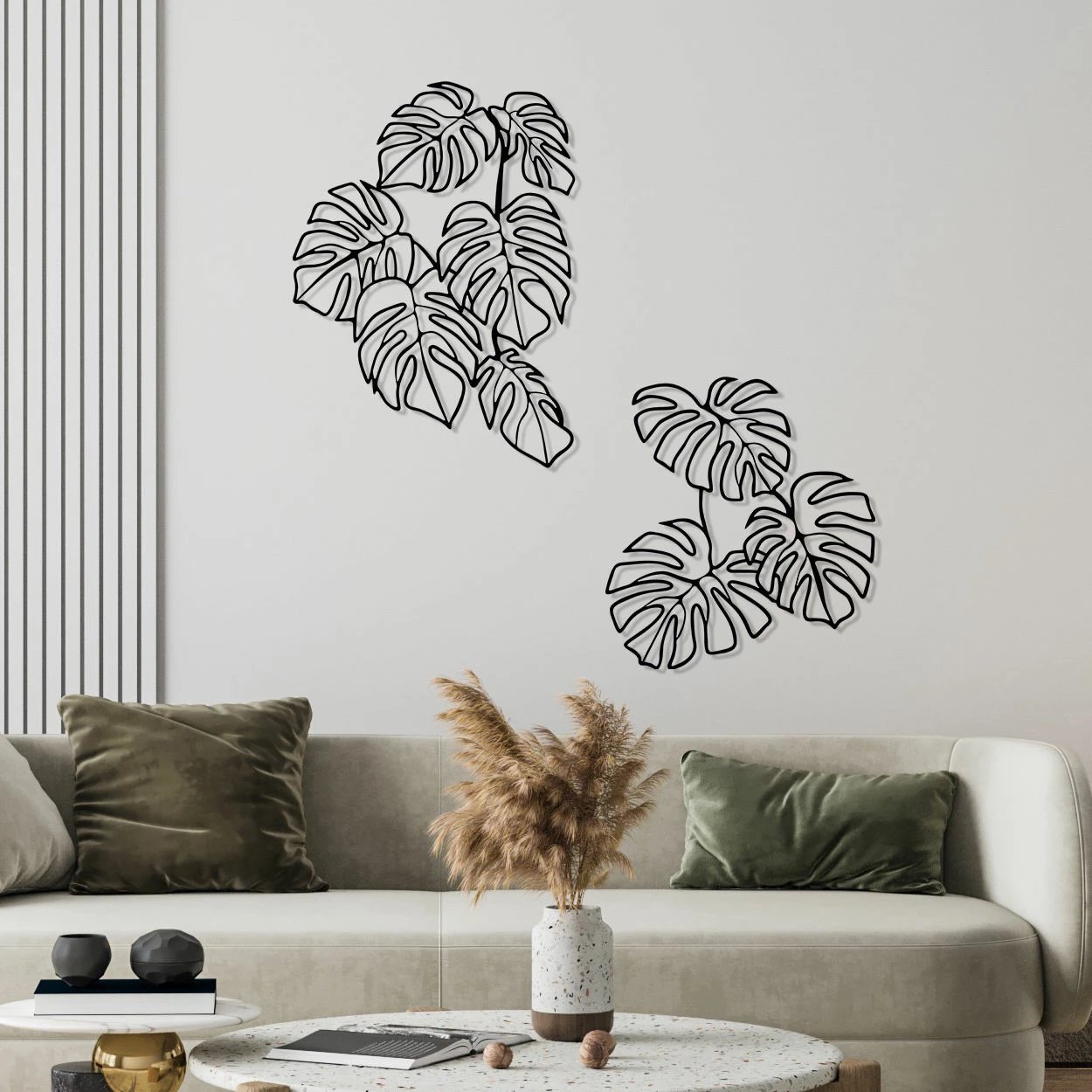Aksesor dekorativ metalik për mur, Spirit Leaf, Wallity, ngjyrë e zezë, set 2 copë