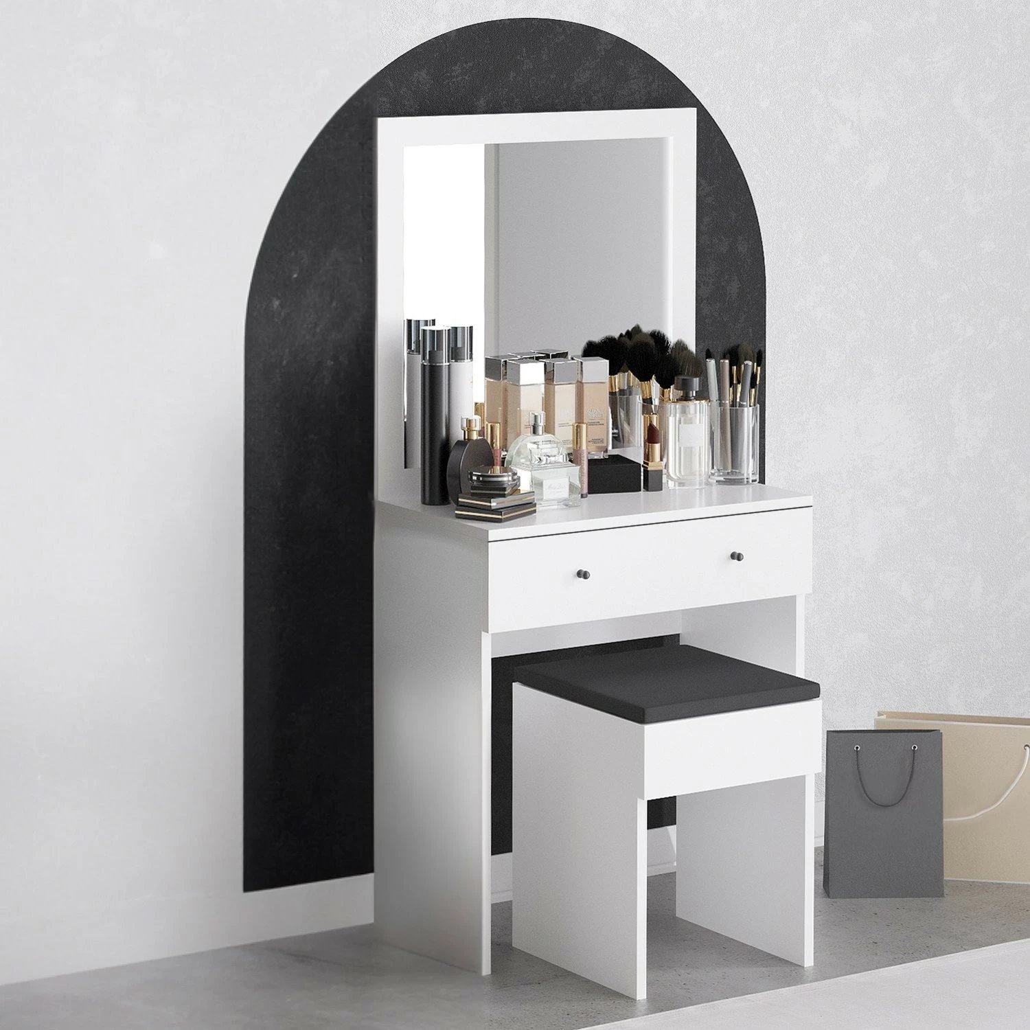 Tavolinë grimimi Hanah Home, Felix, e bardhë, me pasqyrë dhe karrige