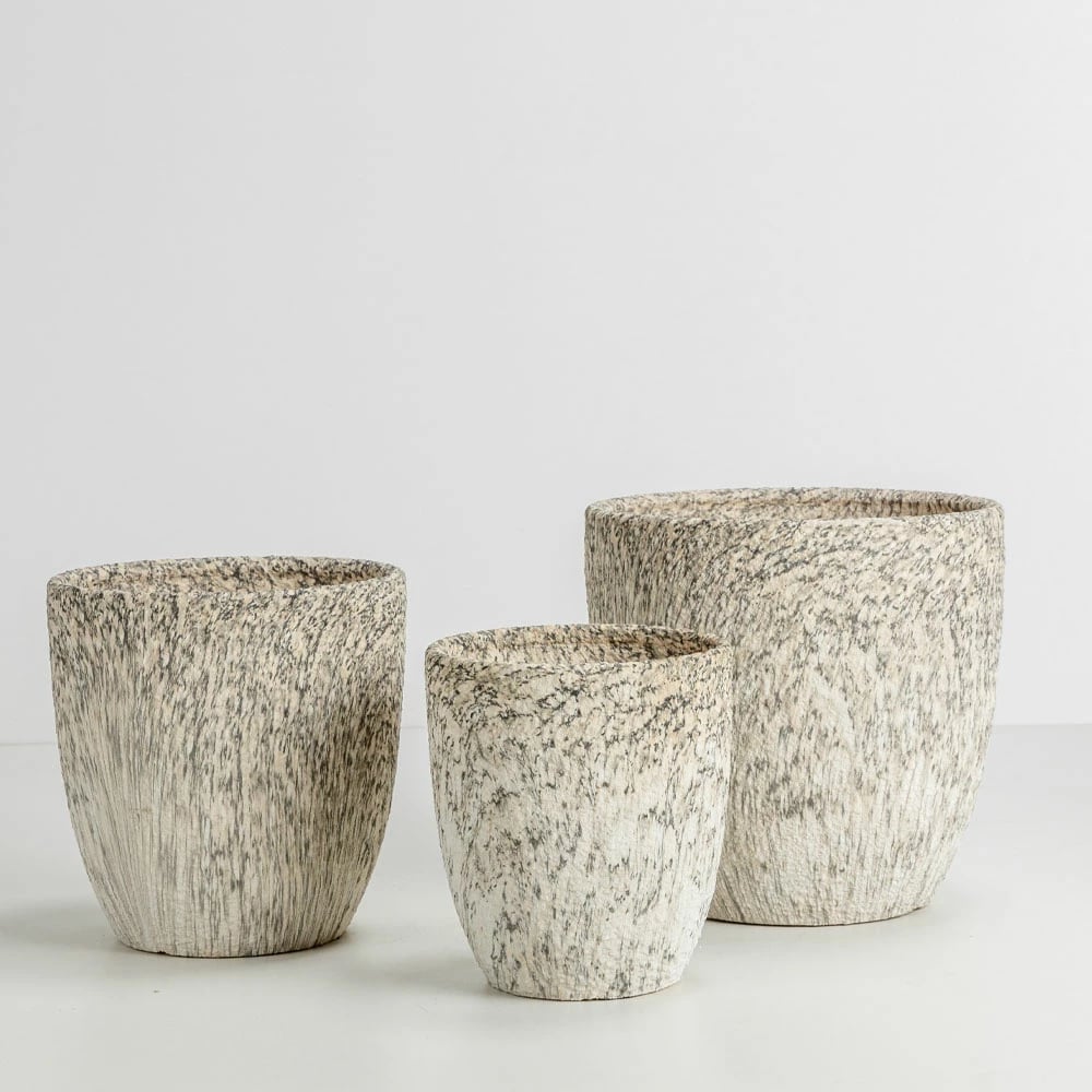 Set me 3 vazo KANCHE, qeramike, bezhë e zezë, 30x30x31cm