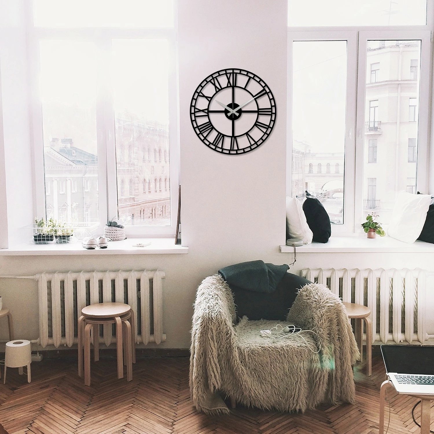 Orë muri dekorative metalike, Wallity Enzoclock - S002, e zezë, 48x48cm