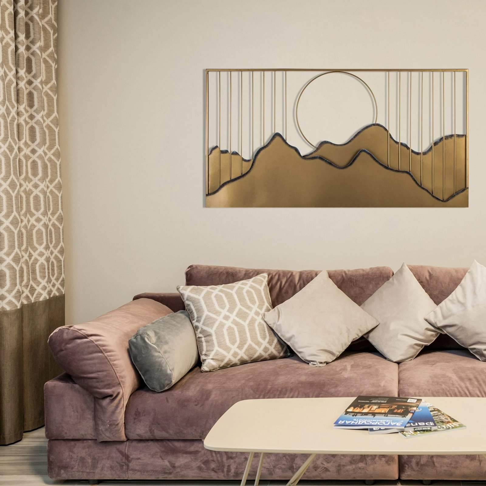 Aksesor dekorativ metalik për mur, Wallity Sagarmatha - 2, shumëngjyrësh, 114x4x60cm