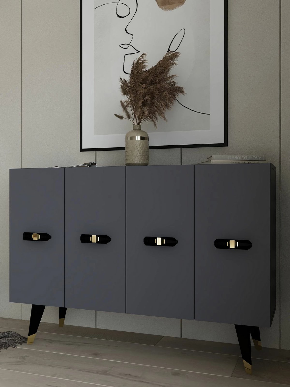 Konsol Skye Decor, Quart V, ngjyrë ari dhe antracit Konsol Skye Decor, Quart V, ngjyrë ari dhe antracit