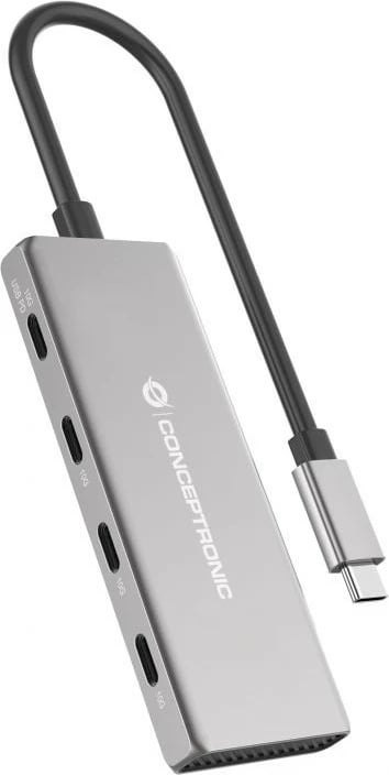 Dock USB-C Conceptronic 4-1, 3x USB-C, 100W PD, 25cm, gri