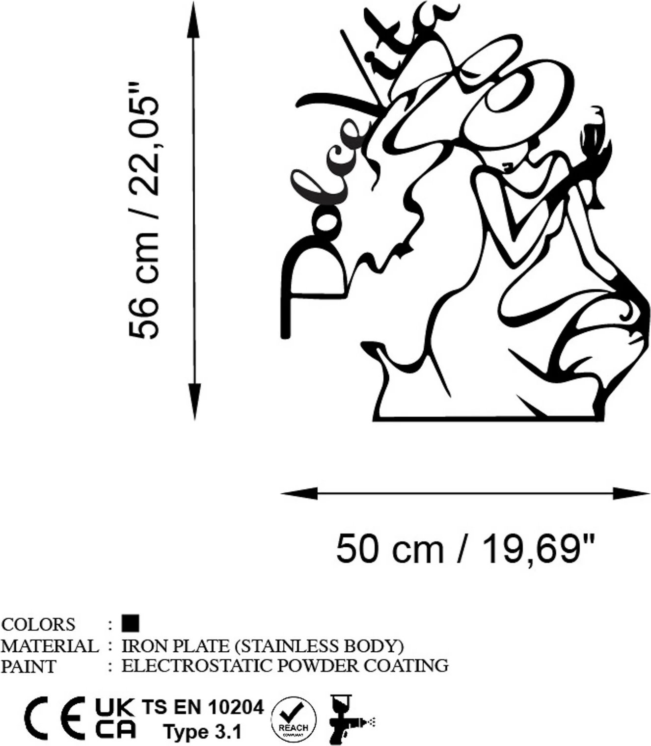 Aksesor dekorativ metalik për mur, Wallity Dolce Vita 2, ngjyrë e zezë, 50x56cm