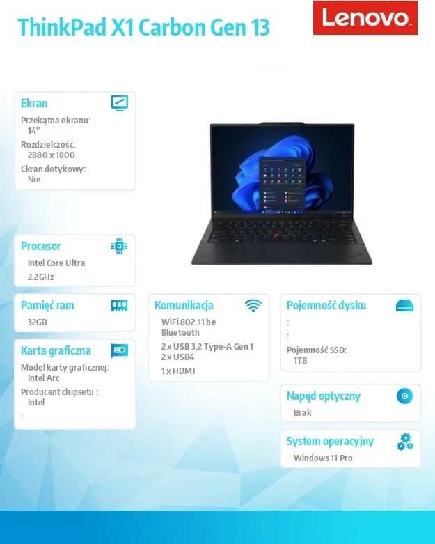 Ultrabook Lenovo ThinkPad X1 Carbon Gen 13, Intel Core Ultra 7 258V, 32 GB RAM, 1 TB SSD, 14" OLED, Zi Ultrabook Lenovo ThinkPad X1 Carbon Gen 13, Intel Core Ultra 7 258V, 32 GB RAM, 1 TB SSD, 14" OLED, Zi