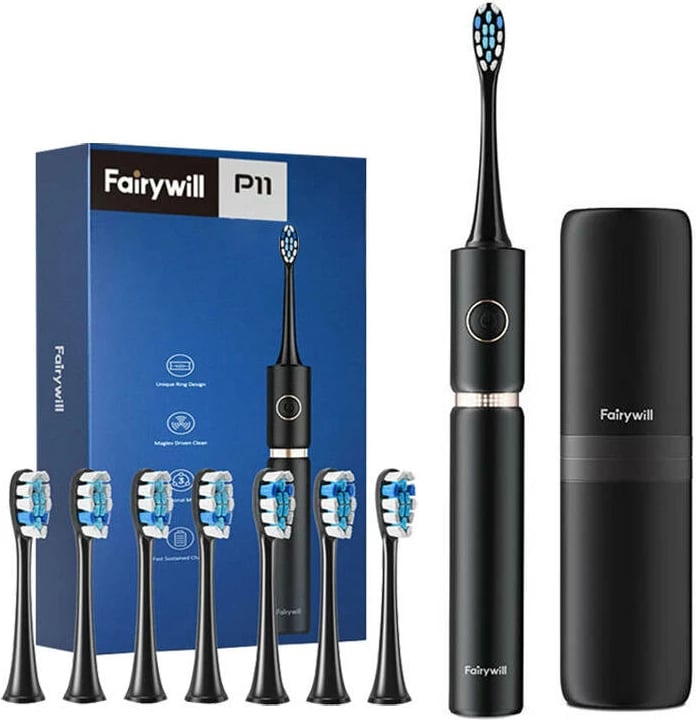 Furçë dhëmbësh sonike FairyWill FW-P11 me 8 koka, me kuti, e zezë