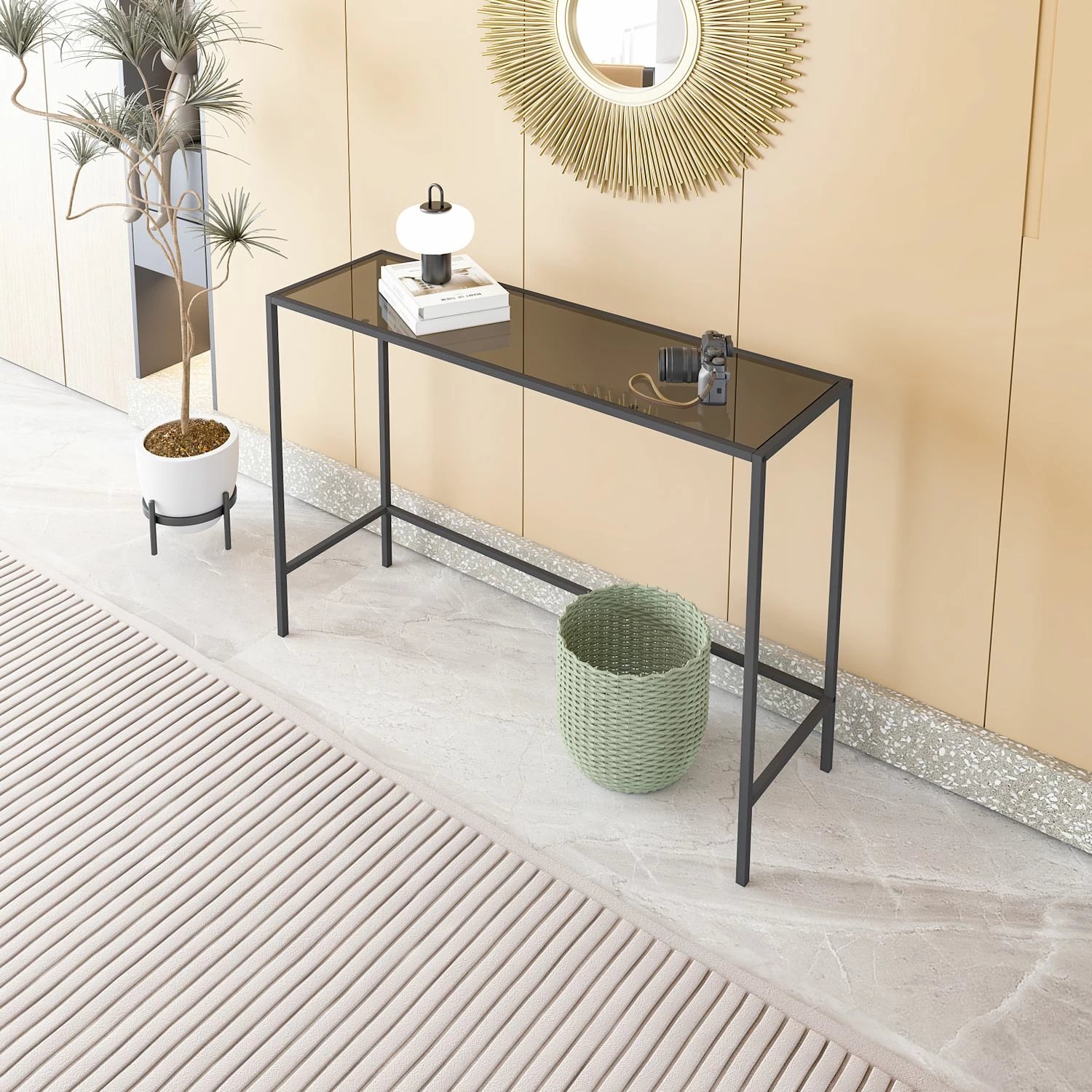 Komodë Hanah Home, xham i tymosur, e zezë, fume