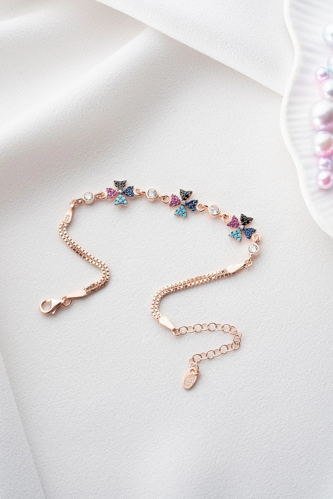 Byzylyk argjendi Jumeon, NRZ99355, ngjyrë rozë e artë, fuchsia, kaltër e errët, kaltër