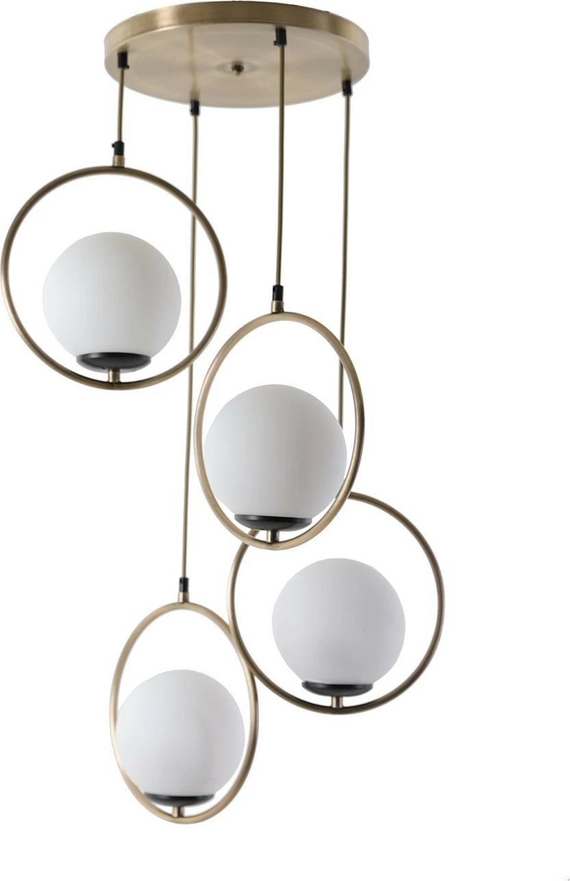 Llambë tavani Opviq, Ring 4 llamba, xham i bardhë, bakër, varëse