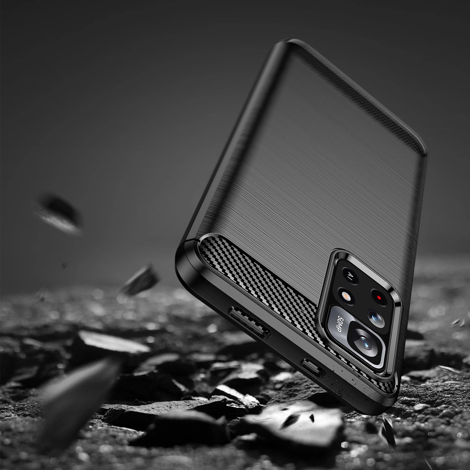 Mbështjellës Hurtel Carbon Case për Xiaomi Redmi Note 11, i zi