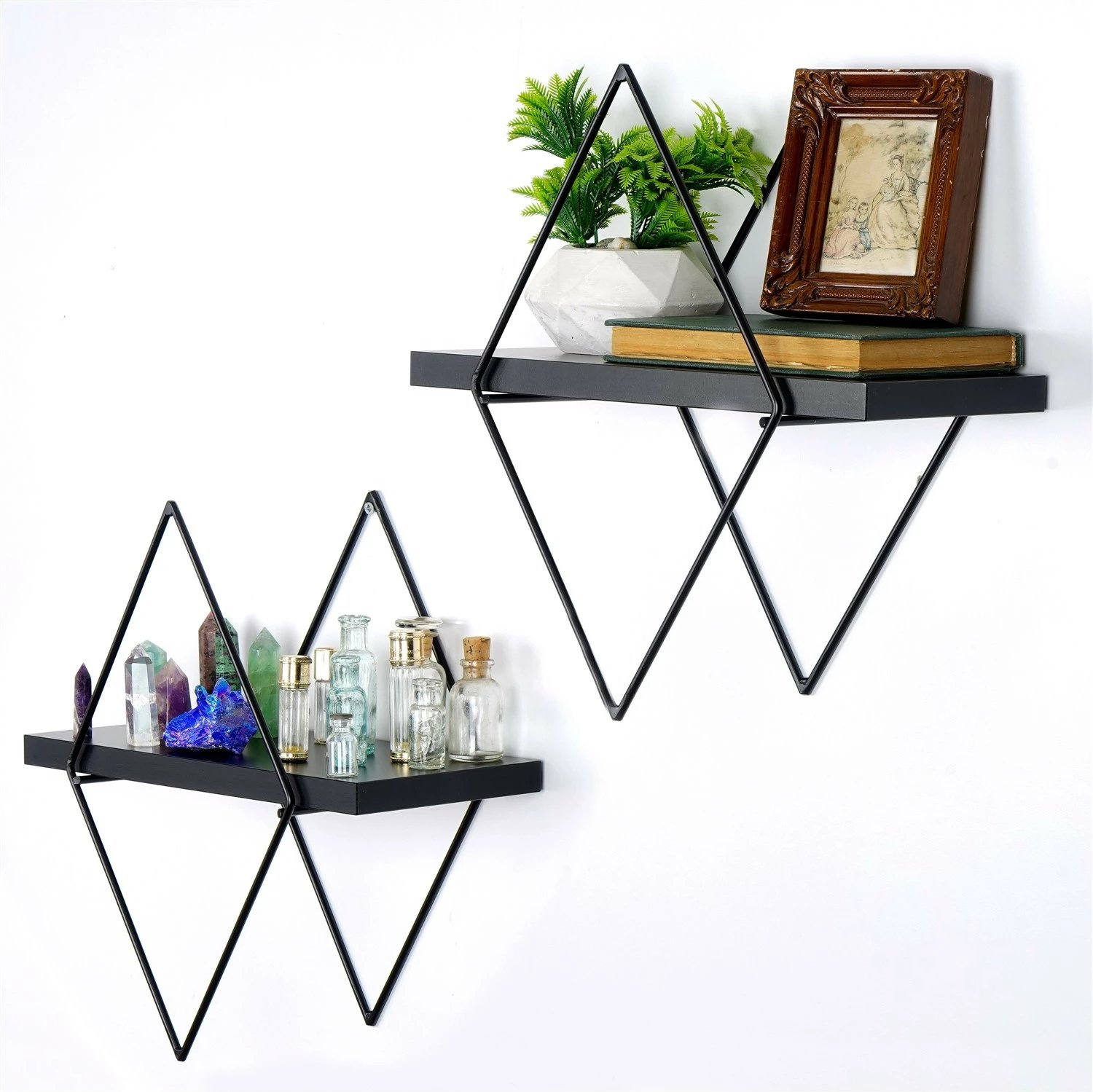 Raft dekorativ metalik për mur, Hanah Home, Wr058, 2 copë, ngjyrë e zezë