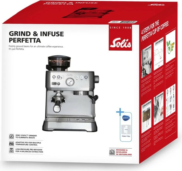 Makine kafeje Solis Grind & Infuse Perfetta, me mulli, 2.6L, Çelik