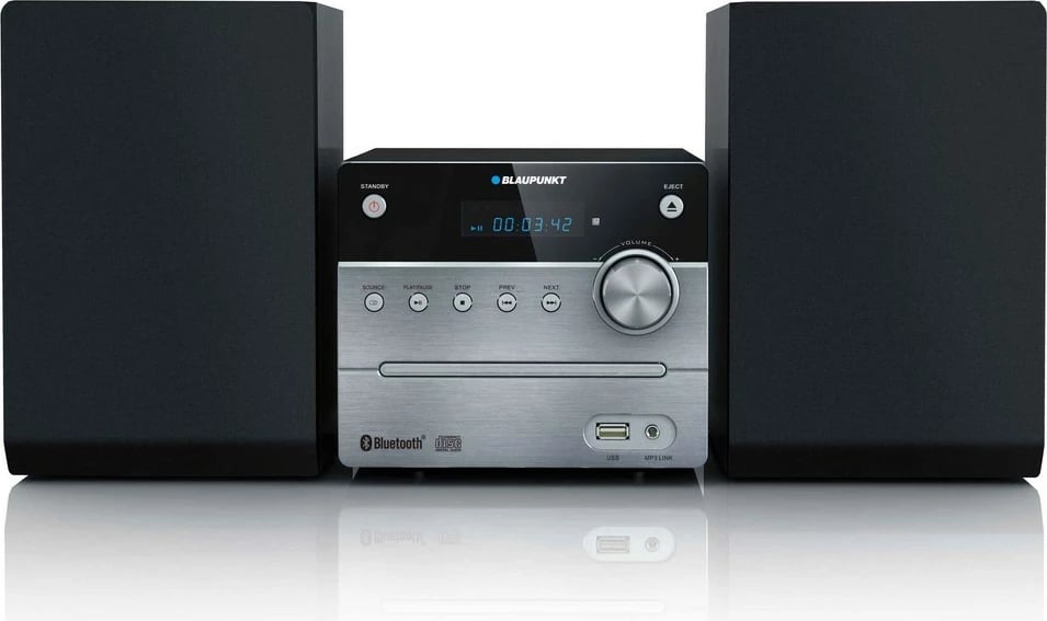 Mini Hi-Fi Blaupunkt MS12BT me CD, MP3, Bluetooth, FM, USB, 2 x 5WATT, Zi/Argjendtë