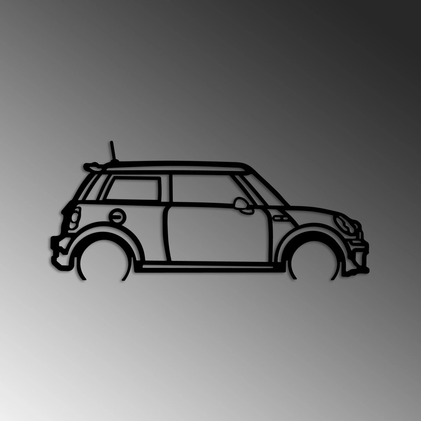 Aksesor dekorativ metalik për mur, Wallity, Mini Cooper, ngjyrë e zezë, 73x33cm