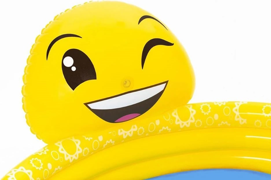 Pishinë fryrëse, Bestway Smiley (Emoji), 1.65 x 1.44 x 0.69 m, 282 L, me spërkatës uji, e verdhë