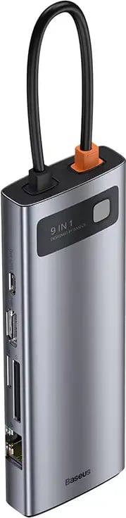 Kasë Baseus Metal Gleam Series CAHUB-CU0G 9-në-1, USB-C, HDMI, VGA, Ethernet, Gri
