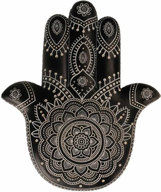 Dekor HAMSA për mur, polirezine, zi-bardhë, 25x3x30cm