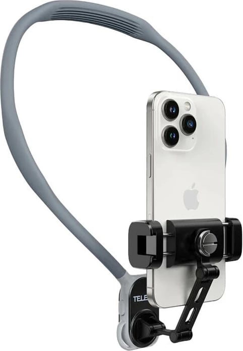 Mbajtës qafe për celular Telesin S2-HNB-02, silikon/çelik inox/PC, 70 cm, Gri