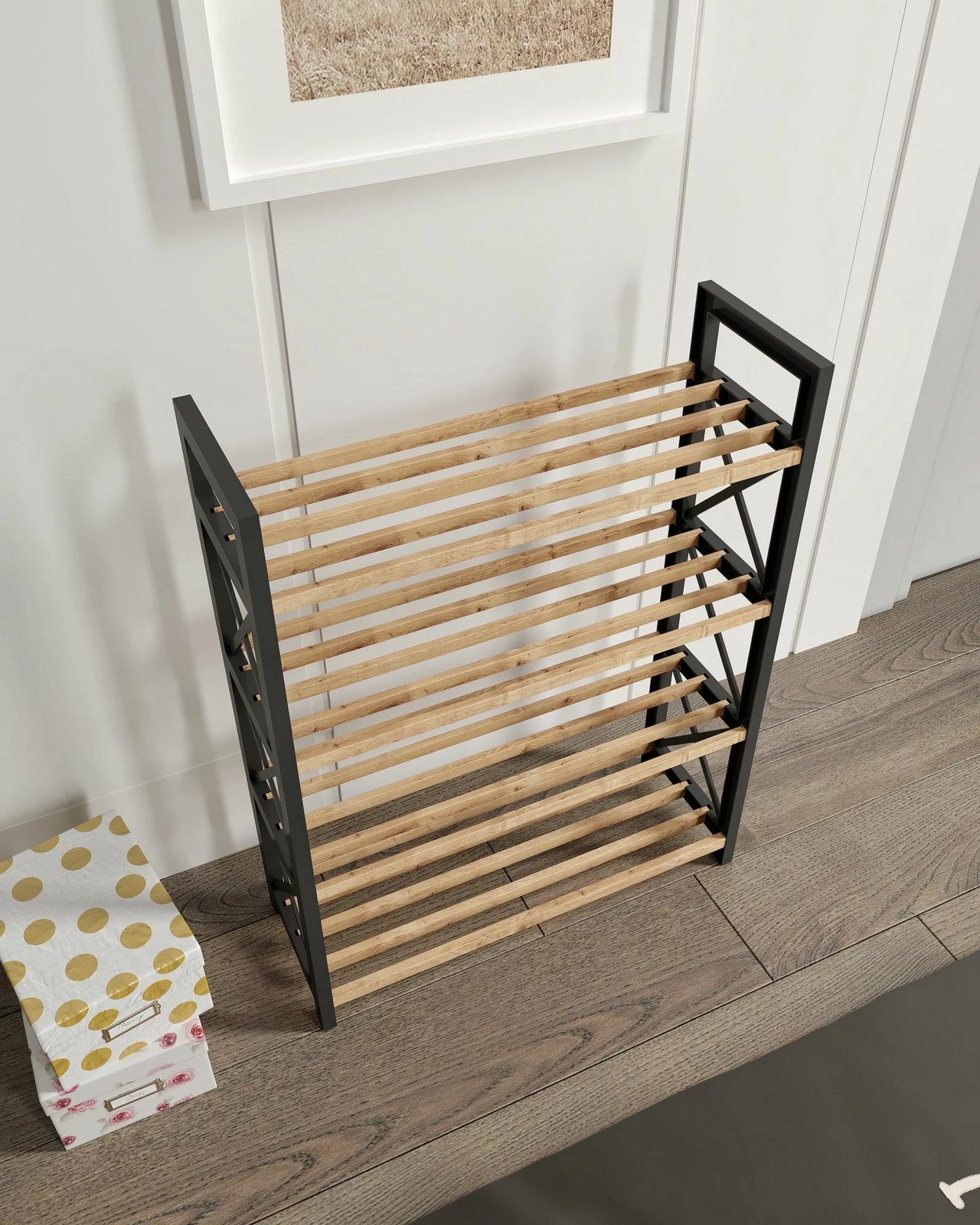 Raft multifunksional, Skye Decor, plastik, 4 kate, ngjyrë e zezë