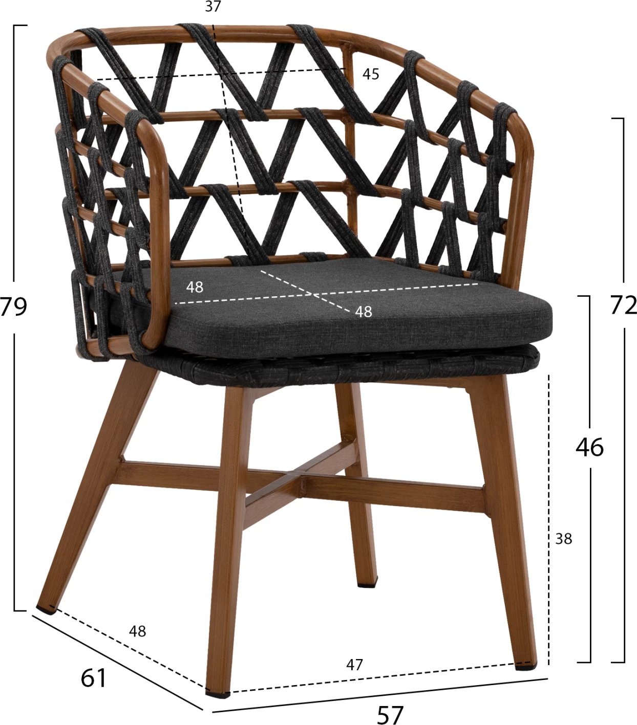 Karrige alumini RICKO FH5782.11 me rripa të gjerë gri 57x61x79 cm