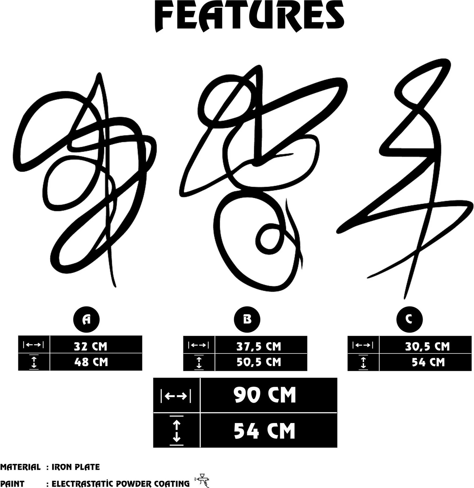 Aksesor dekorativ metalik për mur, Wallity, Tramonto, ngjyrë e zezë