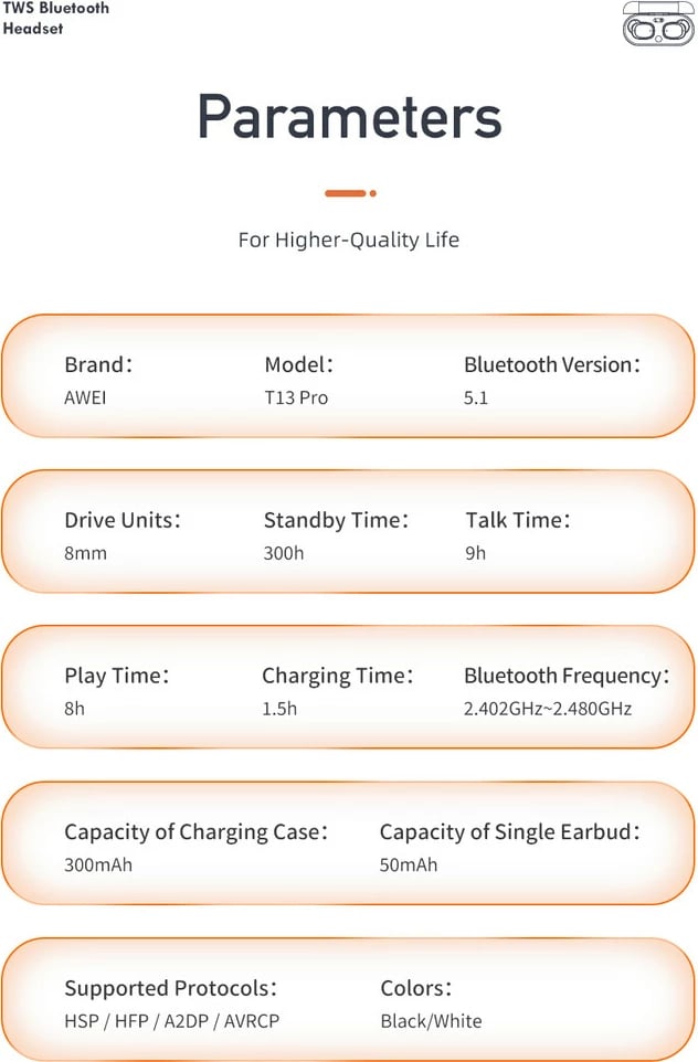 Kufje Me Bluetooth AWEI T13PRO