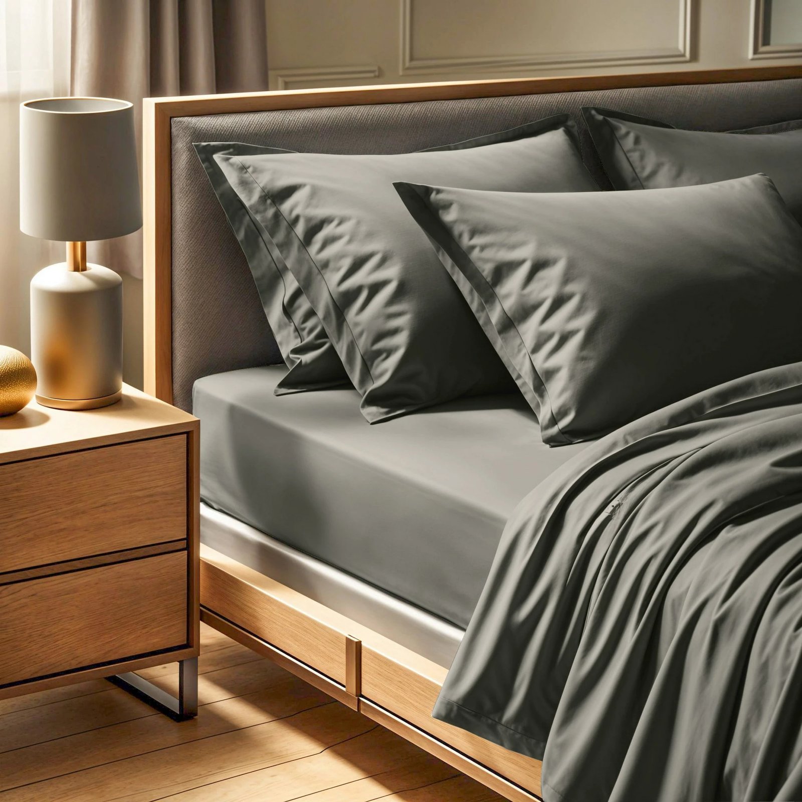 Çarçaf i vogël i shtrirë, ranforce, ngjyrë gri e errët, L'essentiel, 90x190+30cm