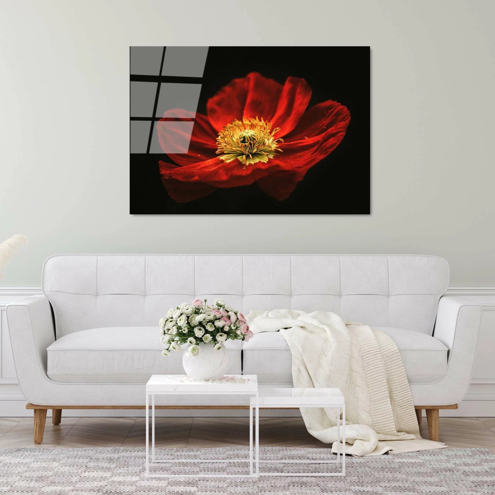 Pikturë dekorative prej xhami të temperuar, lulekuqe, UV-204, 70x100cm