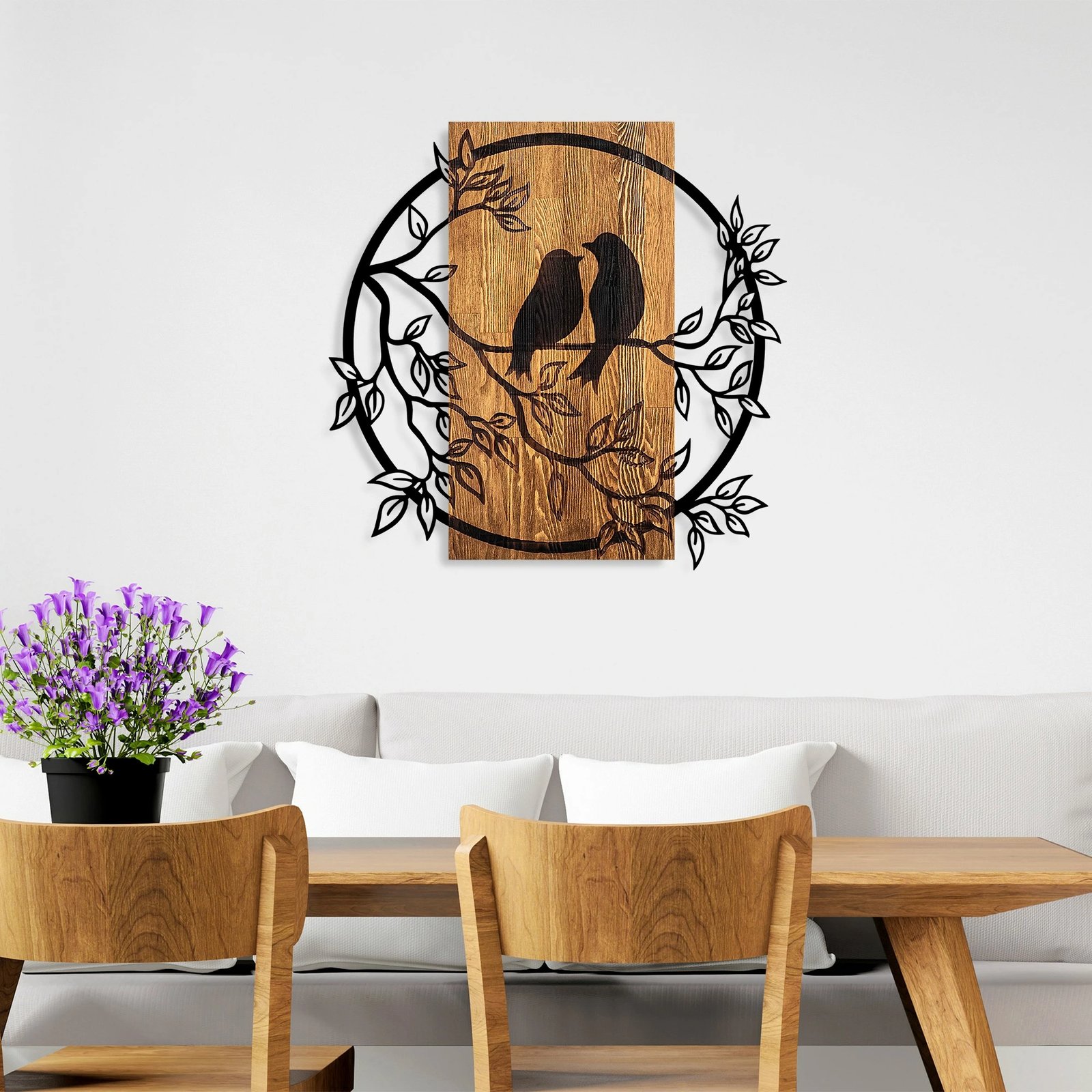 Aksesor dekorativ muri, dru arre dhe i zi, çift zogjsh, Wallity