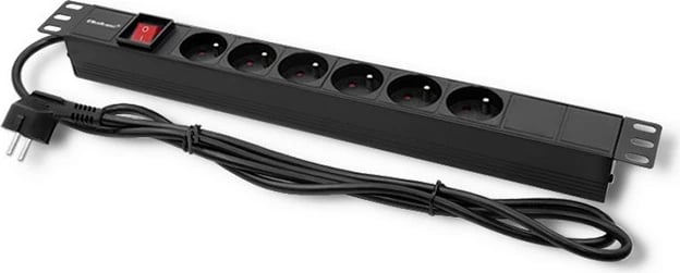 Listë elektrike për RACK Qoltec 54470, 1U, 6x Type E, 2m, e zezë