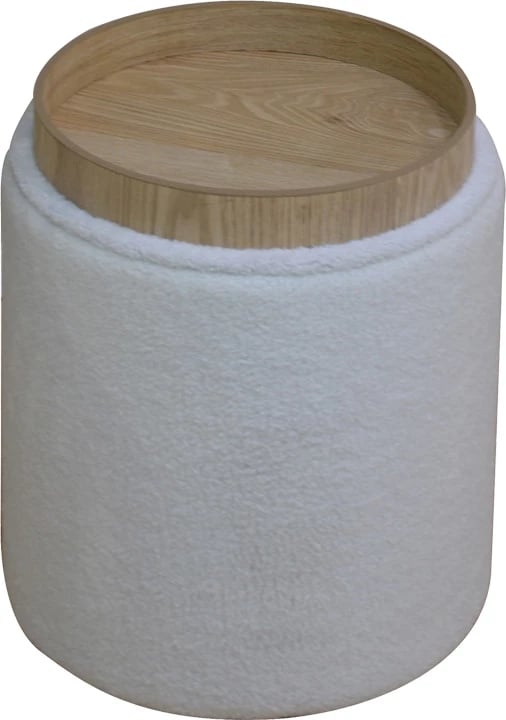 Tabure-trung Batur, stof boucle i bardhë, D34x38cm